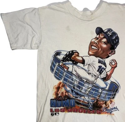 Винтажная карикатурная футболка 90-х Hideo Nomo LA Dodgers MLB бейсбол Salem M - Изображение 1 из 4