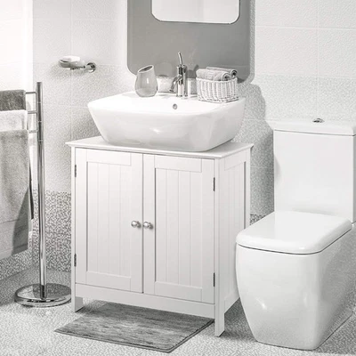 Mueble de tocador de baño organizador de fregadero blanco Foto 1 de 4
