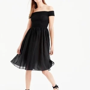 New With Tags J. Crew Black Cotton Shirred Off Shoulder Dress Women's Size XL - Picture 1 of 11
