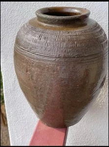 Antique 10 Inch Terra-Cotta Brown Clay Hand made Salty Egg Jar - Picture 1 of 5