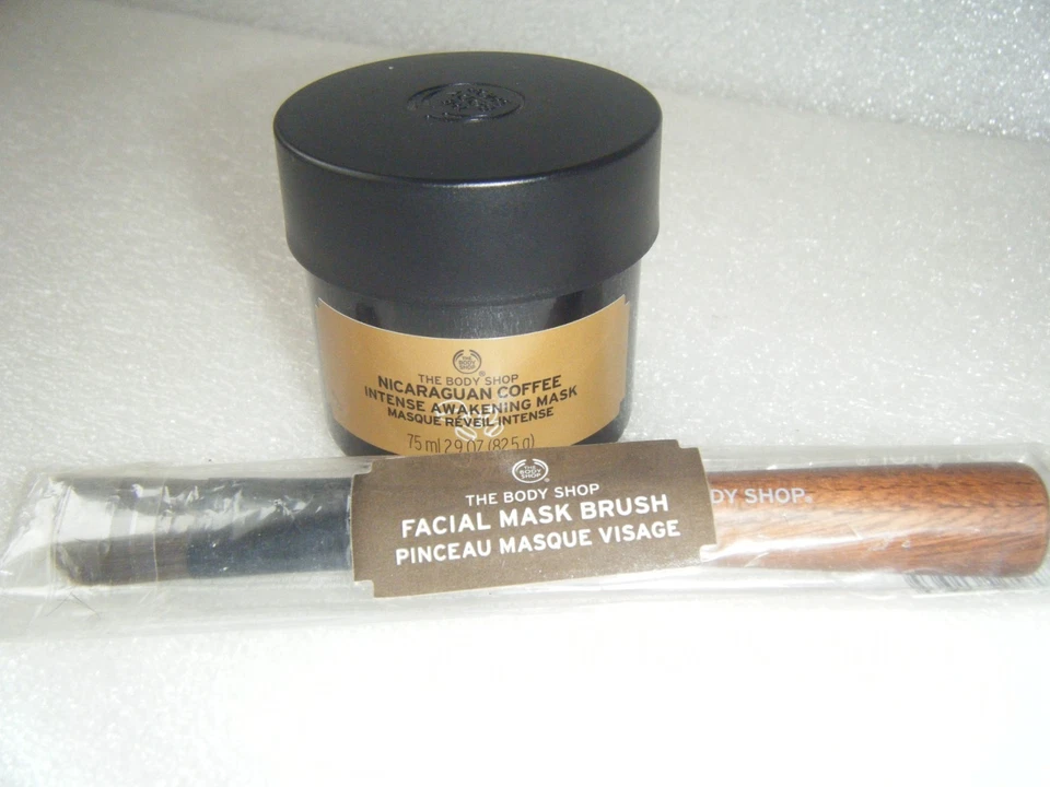 BODY SHOP  " NICARAGUAN COFFEE" INTENSE AWAKENING MASK + FACIAL MASK BRUSH - NEW - Image 1 of 3