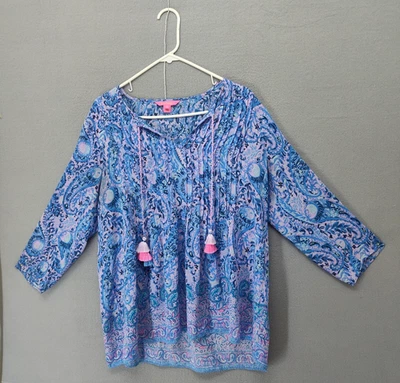 Camisa Lilly Pultizer Mujer L Azul Manga Larga Cuello en V Peso Ligero Ajuste Cómodo Foto 1 de 4