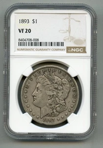1893 Morgan Silver Dollar NGC VF 20 - Picture 1 of 4