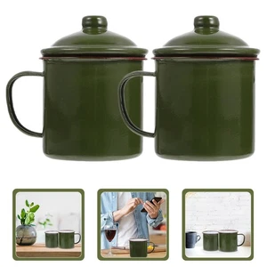 2 Stück Kaffeetasse mit Deckel Espressotassen Emaille Becher Wasser Reise - Bild 1 von 10