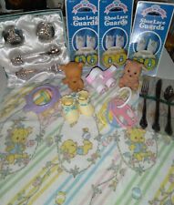 Vtg Lot~Pastel Teddy Bears Baby/Infant Items~Toys Rattles NOS Flatware Blanket