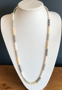 multicolour freshwater pearl necklace, long 30”, 7 mm pearls. Pastels. Grey. New - Picture 1 of 5