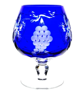 Bohemain Marsala Grape Cut to Clear Crystal Cobalt Blue Brandy Snifter Goblet - Picture 1 of 2