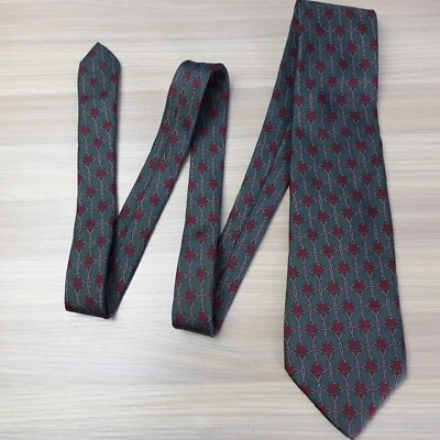 Para Hombres Verde Corbata Rojo Geo Ogee Interlock Seda Traje Vestido Corbata Clásico LANDS END Foto 1 de 4