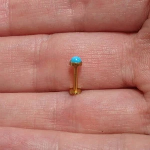 Round Cut Natural Turquoise Women's Nose Screw Back Piercing Pin 14K Yellow Gold - Picture 1 of 12