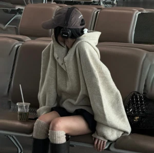 Solid color wool woven lazy early fall hoodie - Picture 1 of 1