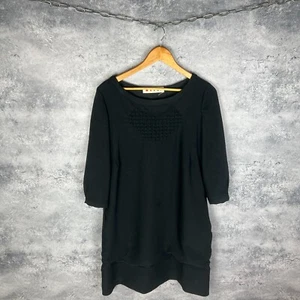 Marni Black Dress Women’s M/L 3/4 Sleeve Textured Heart Front Italy Designer - Picture 1 of 7