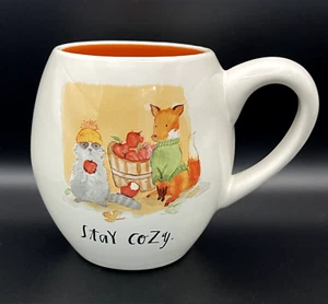 Rae Dunn STAY COZY Mug Orange Inside Fox & Squirrel Winter Vibes - Picture 1 of 7