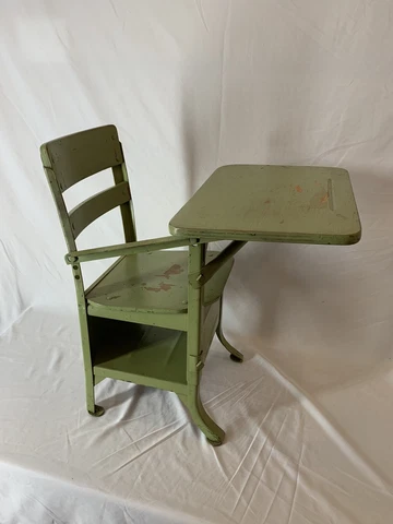 Antique Vintage Child's Wood & Metal School Desk Ready to customize Cover