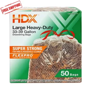 Flexpro 33 to 39 Gal. Clear Drawstring Outdoor and Yard Trash Bags (50-Count) ✅✅ - Picture 1 of 12