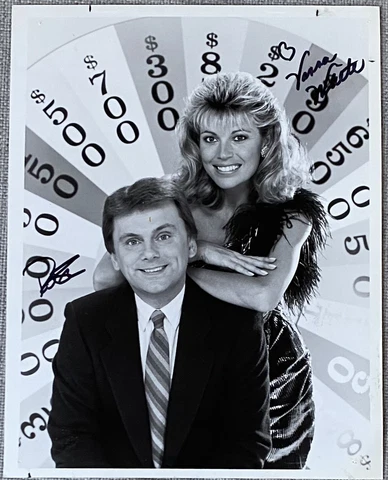 Wheel of Fortune Vanna White Signed & Pat Sajak Signed RARE 7x9 B&W Press Photo Cover