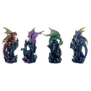 4er Set Drachen auf Burg metallfinish - Picture 1 of 5