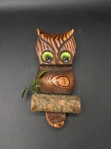 Verbranntes Holz Derpy Eule Witco Typ Green Mountain Herstellungsjahr Wandrelief Montana 70’er Jahre - Bild 1 von 6