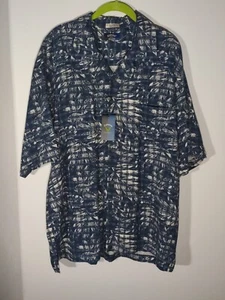 Callaway Golf Men's Large Blue & Beige Short Sleeve Button Up Silk Shirt NWT - Picture 1 of 10