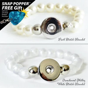 Bracciale elastico a scatto con perle finte o bianco traslucido adatto a scatto da 18 mm a 20 mm - Foto 1 di 9