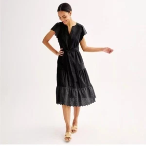 Nine West Eyelet Midi Dress V-neck Cap Sleeve New Size Medium Front Tie - Picture 1 of 13