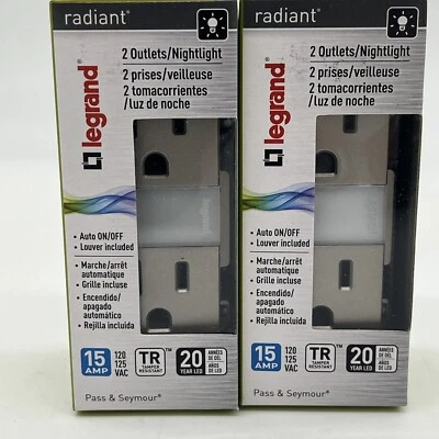 2 Legrand radiant 15A Tamper-Resistant Outlet Night Light Nickel NTL885TRNICC6 - Image 1 of 4