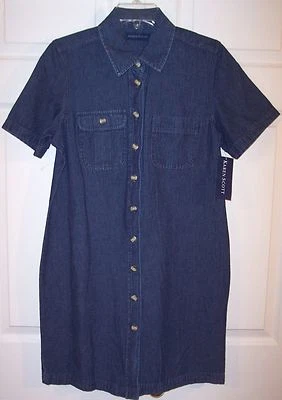 NWT Karen Scott SS Dark Blue Denim Dress, Small - Изображение 1 из 3