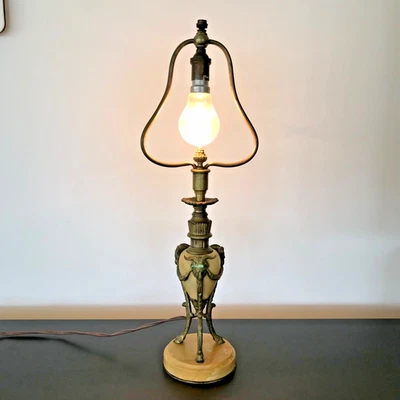 Ancienne lampe athénienne Empire en bronze et marbre ,XIX° - Photo 1/4