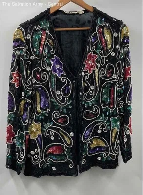Swee Lo Womens Multicolor Abstract Silk Beaded Long Sleeve Jacket Size Large - Image 1 of 4