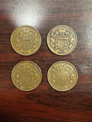 Lot of (4) 2 Cent Pieces- Nice Grades- - Image 1 of 3