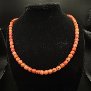 Natural Coral Bead Necklace 18 Inch Beautiful Boho Vintage Red Orange Beauty - Picture 1 of 14