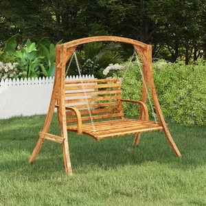 Dark Teak Finish Solid Bent Wood Swing Bench 126x63x92 cm for Outdoor Relaxation - Picture 1 of 5