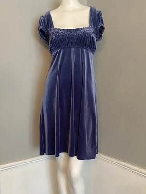 Free People Blue Velvet Smocked Babydoll Dress Tie Back Neck Size Small NWOT - Image 1 of 4