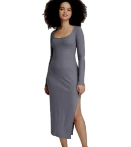Wild Fable Damen Langarm geripptes Bodycon Maxikleid grau Stretch Gr. XXS - Bild 1 von 16