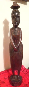 DE COLECCIÓN BESMO MADERA TALLADA A MANO MUJERES SOSTENIENDO CUENCO DE AGUA EN LA CABEZA (KENIA) 14 1/2" DE ALTO - Imagen 1 de 9