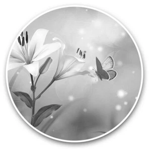 2 x Vinyl Stickers 7.5cm (bw) - White Lily Flower & Butterfly  #38574 - Afbeelding 1 van 9
