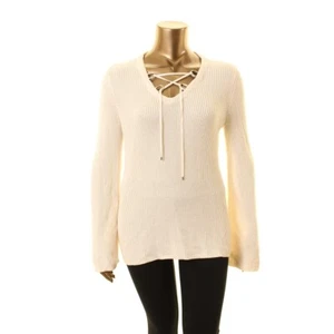 LAUREN RALPH LAUREN Women's Lace-up Hardware V-Neck Sweater Top TEDO - Picture 1 of 2