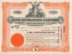 Certificados de acciones (dos) C and C Developing Company 1929 y 1930 - Imagen 1 de 4
