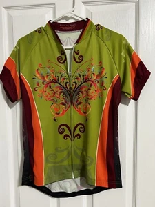It's In My Heart Butterflies Cycling Jersey Women's size Large GreenMaroonOrange - Imagen 1 de 5
