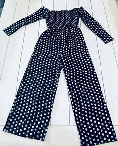 Art Class girls smocked off shoulder black polka dot wide leg jumpsuit S(6/6x) - Picture 1 of 5