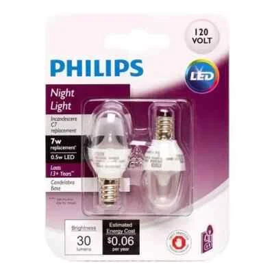 PACK of 2 Philips Candelabra LED Nightlight Light Bulb - Soft White C7 - RETAIL - Image 1 of 3