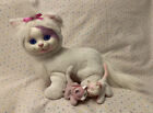Vintage 1993 Hasbro Kitty Surprise Pastel Pink White Cat Plush Sitting 2 Kittens