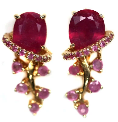 Heizbar 9 X 11 Mm. Oval Rot Rubin & Rosa Saphir Ohrringe Silber 925 Sterling - Bild 1 von 4