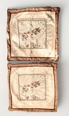 Croscill 2 Luxury Euro Pillow Shams, Embroidered Floral Center, Satin Border - Image 1 of 4