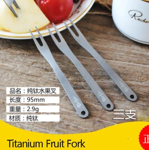 3 pcs Tito Sandblasting Titanium Fruit Fork Small Tableware Cutlery - Picture 1 of 7