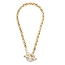 NEW-GUESS GOLD TONE CHAIN LINK PAVE RHINESTONE GLITZ TOGGLE CLASP NECKLACE