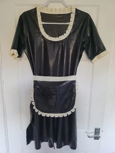 NEW Latex Rubber Maid Dress Uniform with Apron Sissy waitress Servant cosplay UK - Picture 1 of 4
