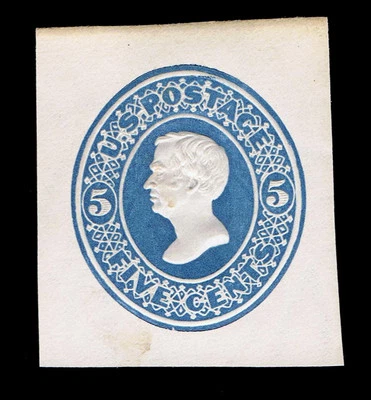 GENUINE SCOTT #U172 BLUE DIE #1 MINT 1875 PLIMPTON CUT SQUARE - ESTATE SALE - Image 1 of 2