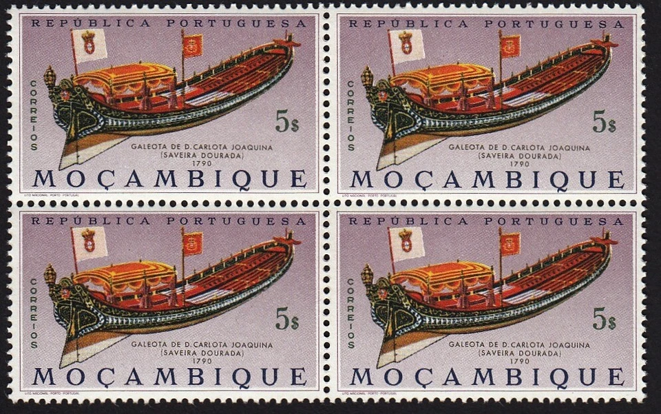 ENVÍO 1790 Dona Carlota Joaquina Barcaza = MNH Bloque de 4 MOZAMBIQUE [W02] Foto 1 de 1