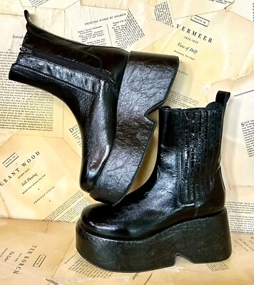 Free People Disco Days Platform Boot Black Crinkled Patent Black 38.5/8.5 NEW - Image 1 of 4