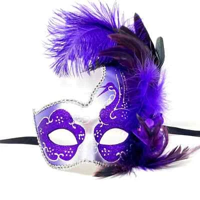 Women's Masquerade Feather Mask Venetian Halloween Wedding Mardi Gras Costumes - Image 1 of 3